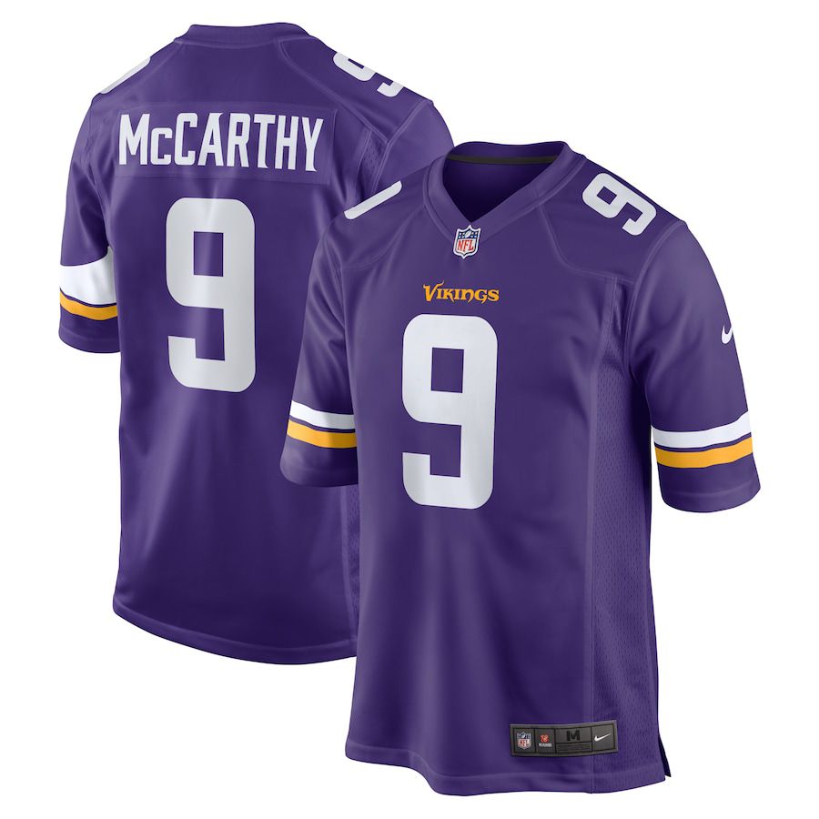 Men Minnesota Vikings #9 J.J. McCarthy Nike Purple 2024 NFL Draft First Round Pick Player Game Jersey